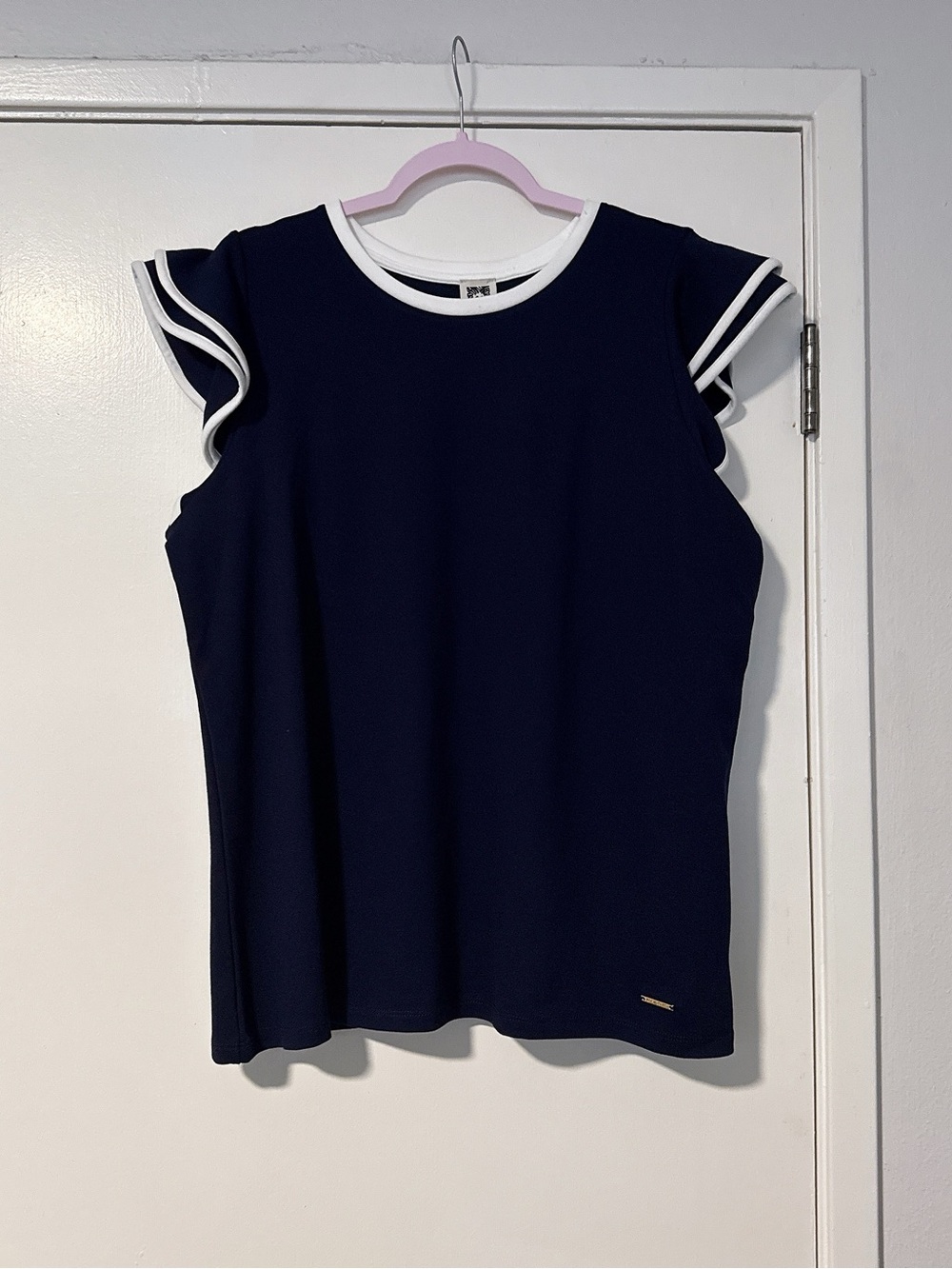 Anne Klein Navy Camisole with White Trimmed Ruffle Sleeves